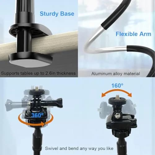 JCWINY 30 Inch Webcam Stand Camera Mount | Flexible Gooseneck Desk Clamp for Logitech Webcams 4K Brio thumbnail 2