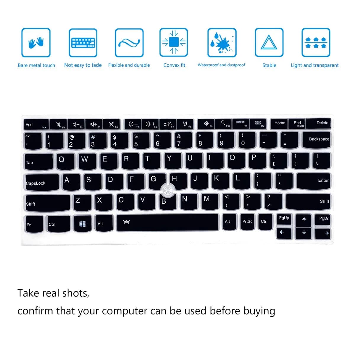 i-Tensodo Keyboard Cover for Lenovo Thinkpad L13 X13 13.3" (Black+Clear) | US Layout Silicone Protector - view 3