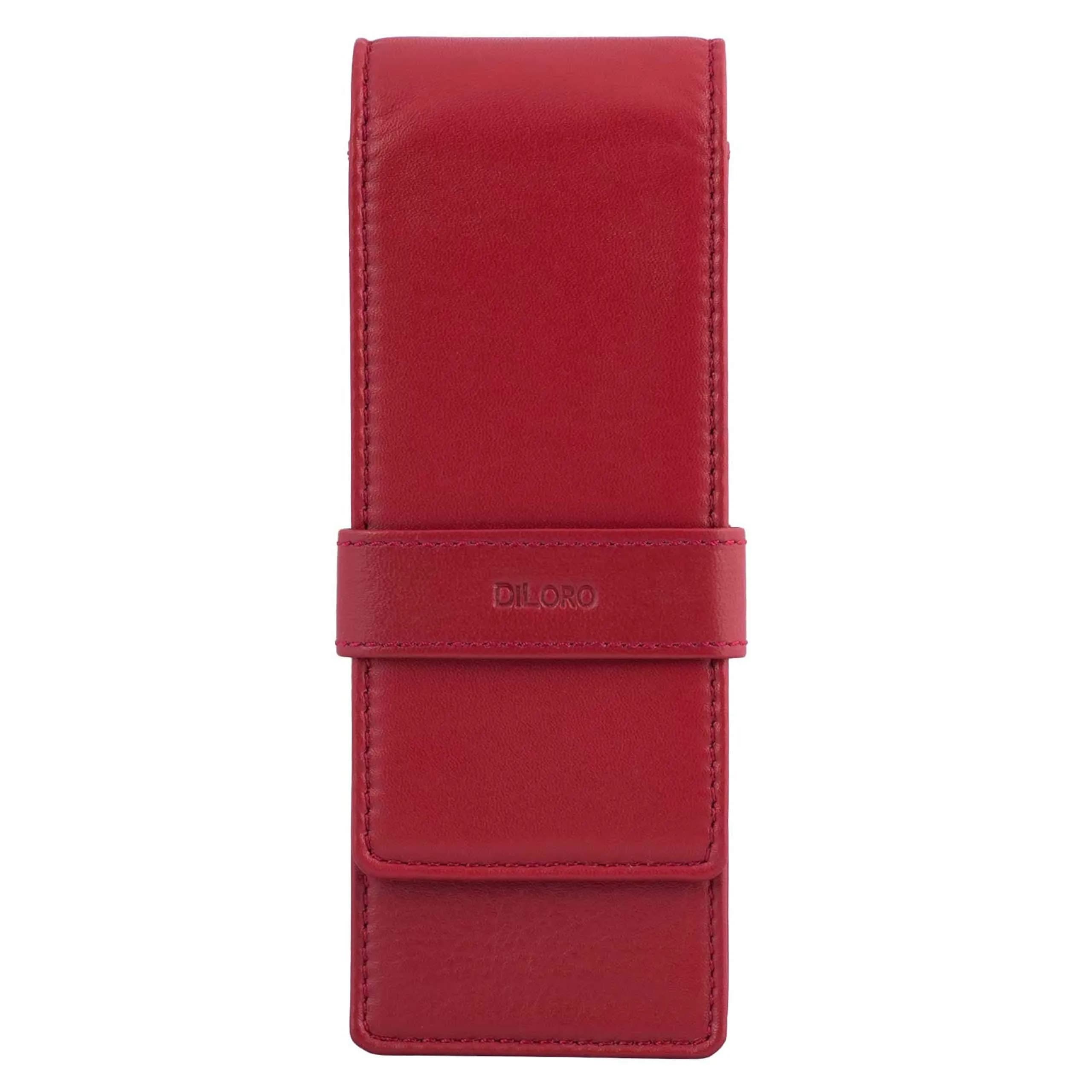 DiLoro Leather Triple Pen Case Pencil Pouch Holder for Three Fountain Ballpoint Rollerball Pens and Pencils (Red) | Elegant Leather Organizer