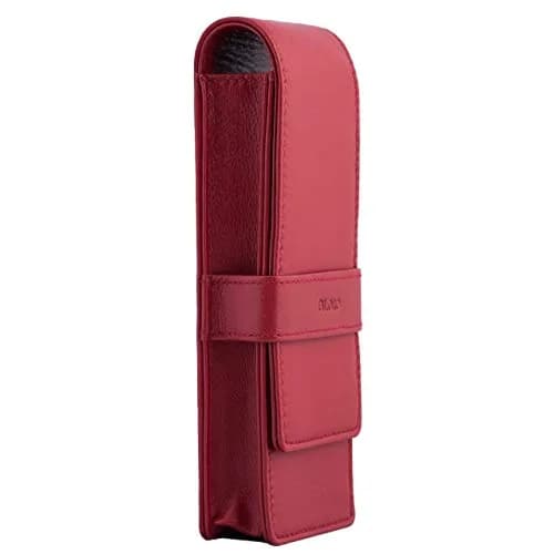 DiLoro Leather Triple Pen Case Pencil Pouch Holder for Three Fountain Ballpoint Rollerball Pens and Pencils (Red) | Elegant Leather Organizer thumbnail 4