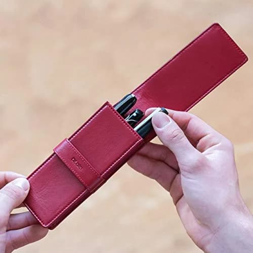 DiLoro Leather Triple Pen Case Pencil Pouch Holder for Three Fountain Ballpoint Rollerball Pens and Pencils (Red) | Elegant Leather Organizer thumbnail 5