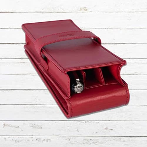 DiLoro Leather Triple Pen Case Pencil Pouch Holder for Three Fountain Ballpoint Rollerball Pens and Pencils (Red) | Elegant Leather Organizer thumbnail 6