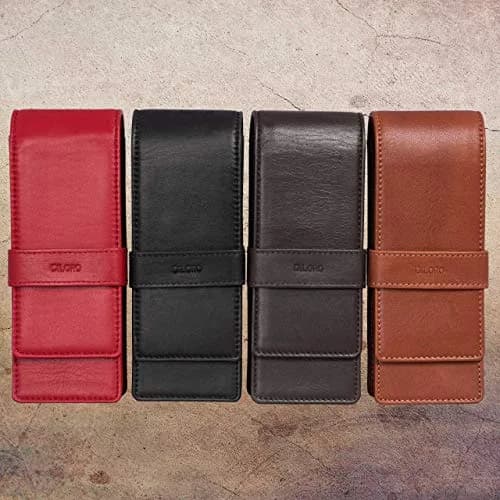 DiLoro Leather Triple Pen Case Pencil Pouch Holder for Three Fountain Ballpoint Rollerball Pens and Pencils (Red) | Elegant Leather Organizer thumbnail 8