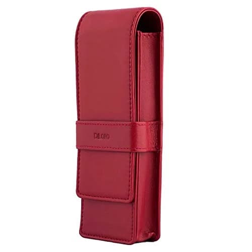 DiLoro Leather Triple Pen Case Pencil Pouch Holder for Three Fountain Ballpoint Rollerball Pens and Pencils (Red) | Elegant Leather Organizer thumbnail 2