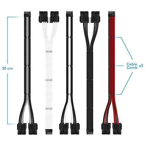 EZDIY-FAB RTX 3000 Series 12 Pin to Dual 8 Pin PCIe Sleeved Extension Cable 300mm | Black thumbnail 6