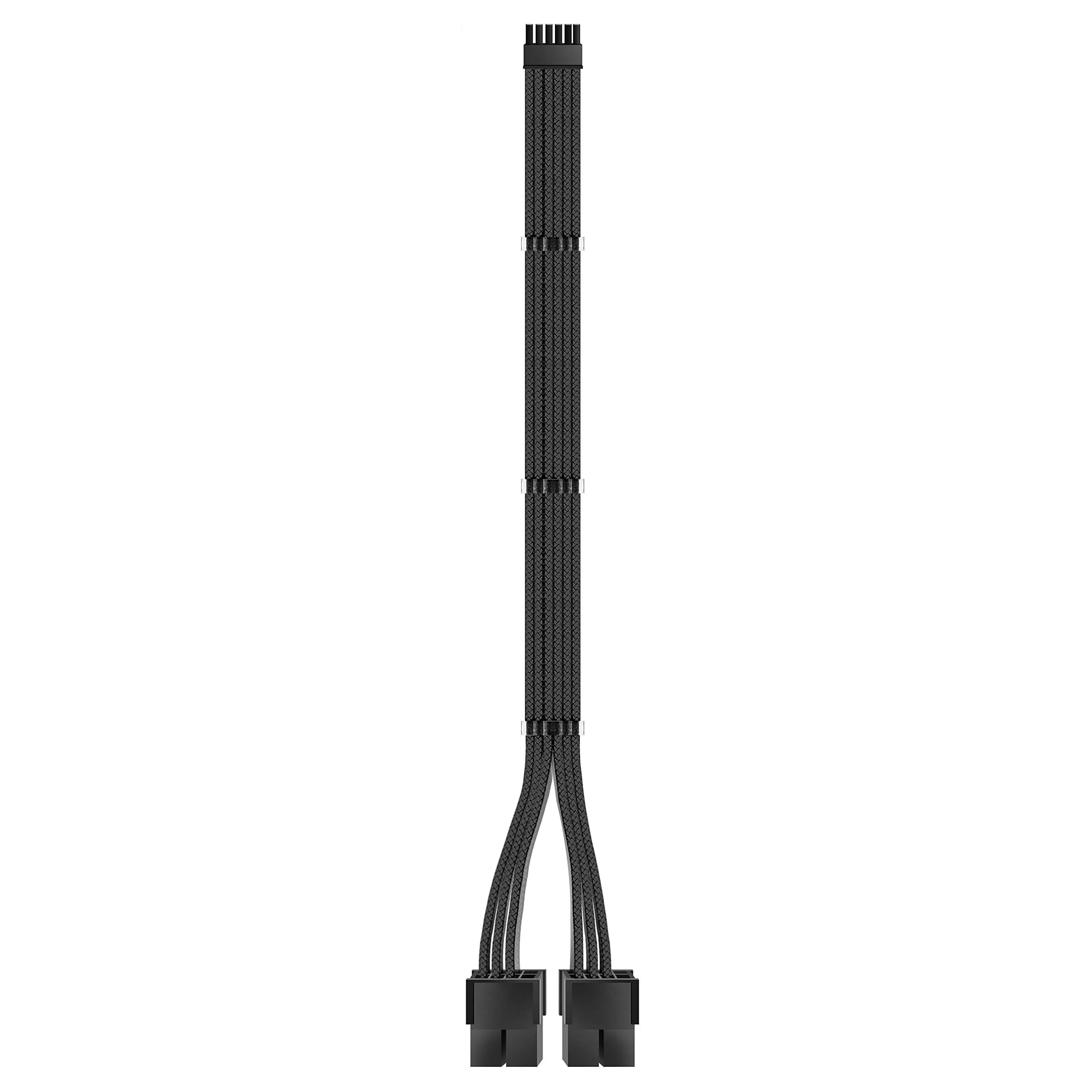 EZDIY-FAB RTX 3000 Series 12 Pin to Dual 8 Pin PCIe Sleeved Extension Cable 300mm | Black - main product image