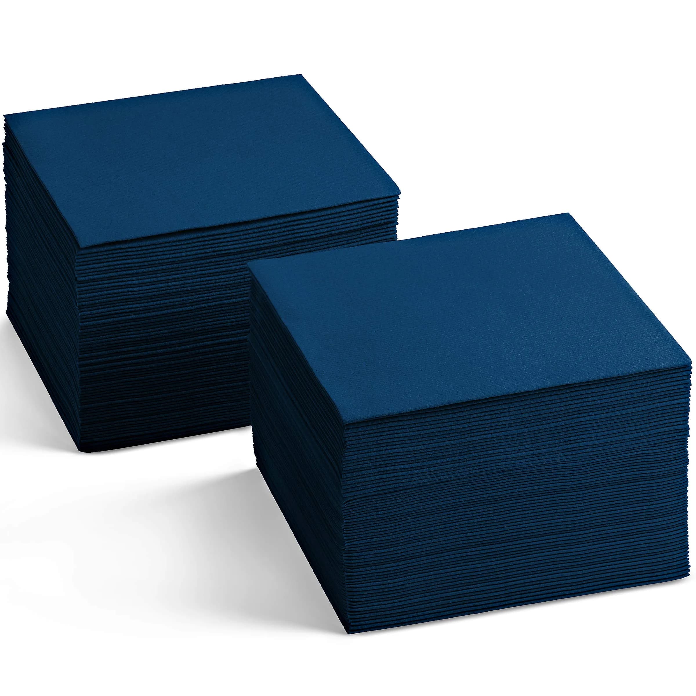 BloominGoods Linen-Feel Cocktail Napkins Dark Blue 12.7cm (5" x 5") | 200 Pack Soft & Absorbent — Blue