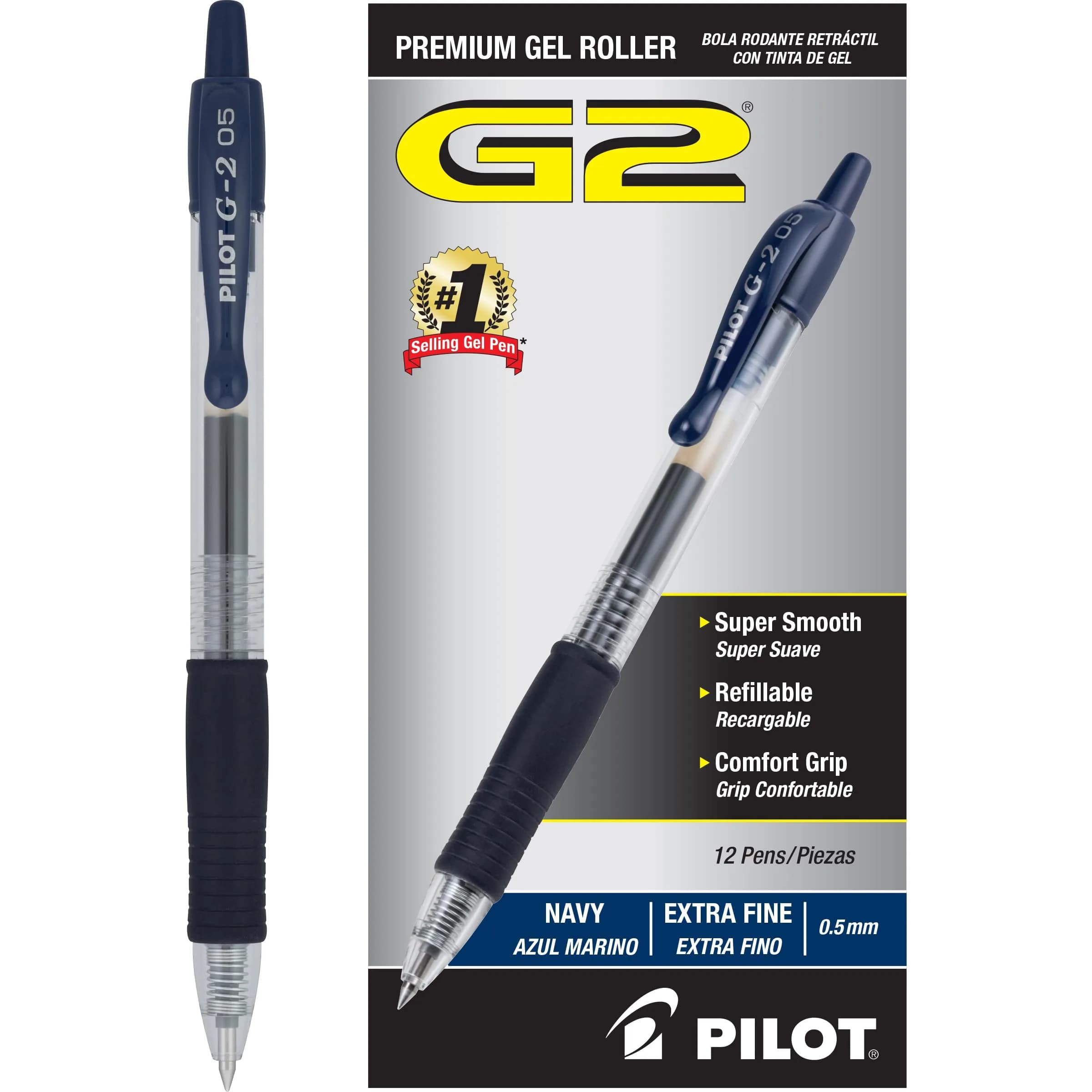 PILOT G2 Premium Gel Roller Pens, Extra Fine 0.5mm, Navy Ink, Pack of 12 - main product image