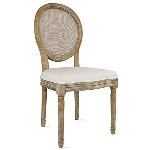 2xhome French Country Dining Chair | Upholstered Linen Fabric | Rustic Wooden Frame, Natural, Single thumbnail 1