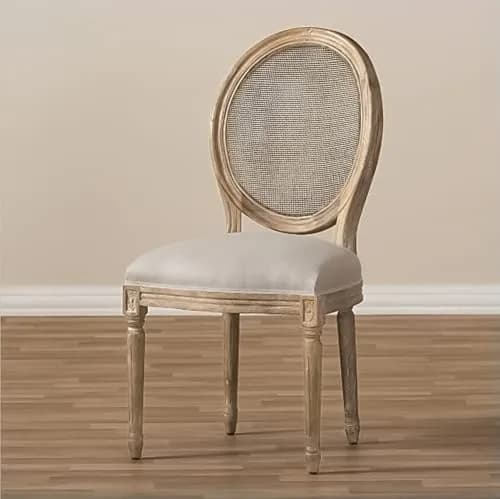 2xhome French Country Dining Chair | Upholstered Linen Fabric | Rustic Wooden Frame, Natural, Single thumbnail 6