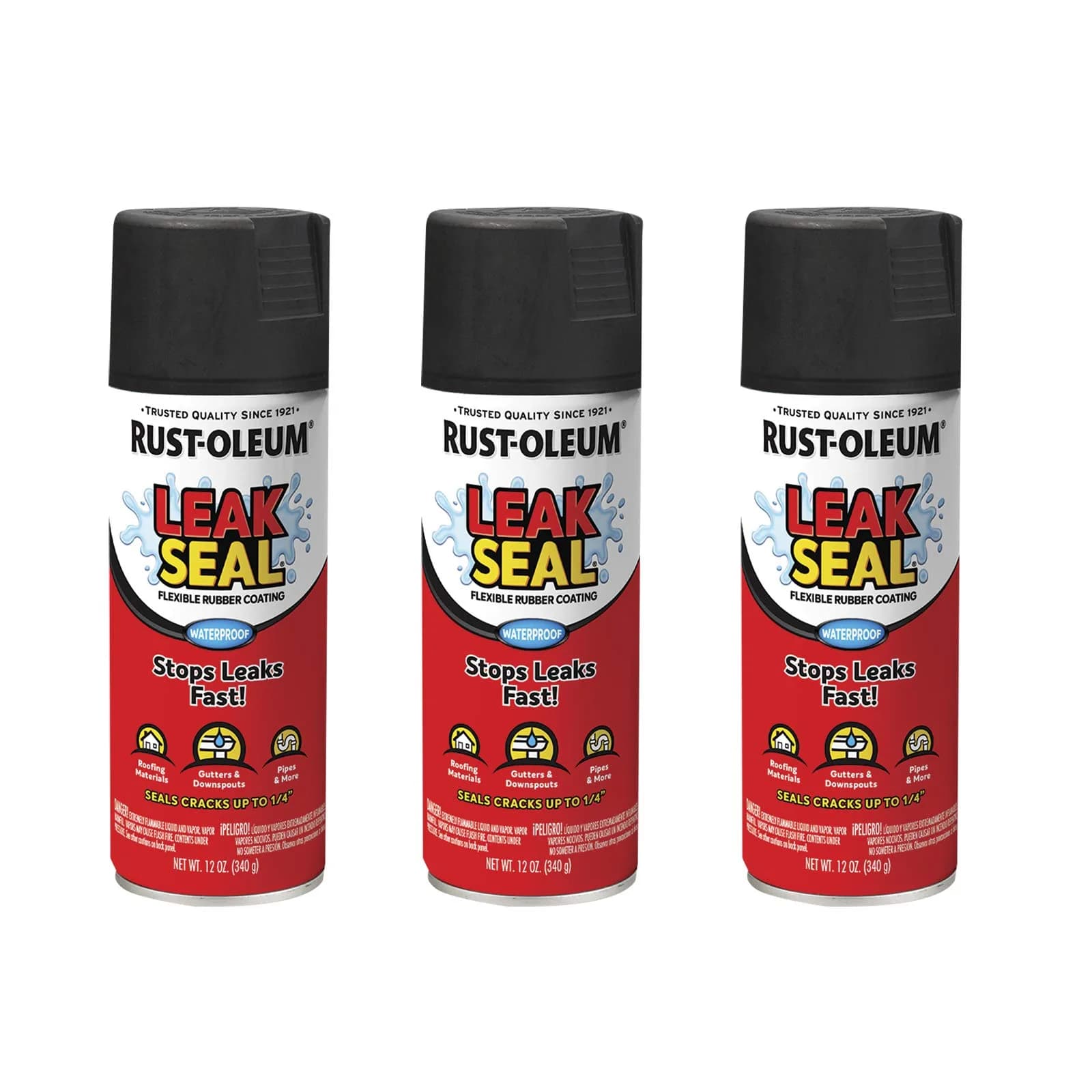 Rust-Oleum LeakSeal Black Rubber Coating Spray - 12 oz (3 Pack) | Seals Leaks & Cracks - main product image