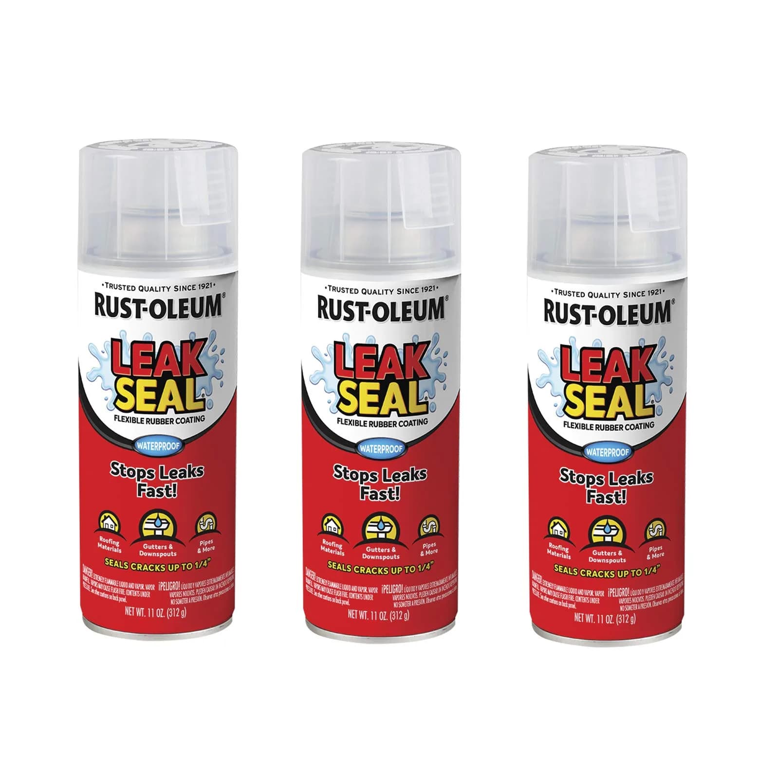 Rust-Oleum LeakSeal Clear Rubber Coating Spray - 11 oz Can (Pack of 3) | Seals Leaks & Cracks - main product image