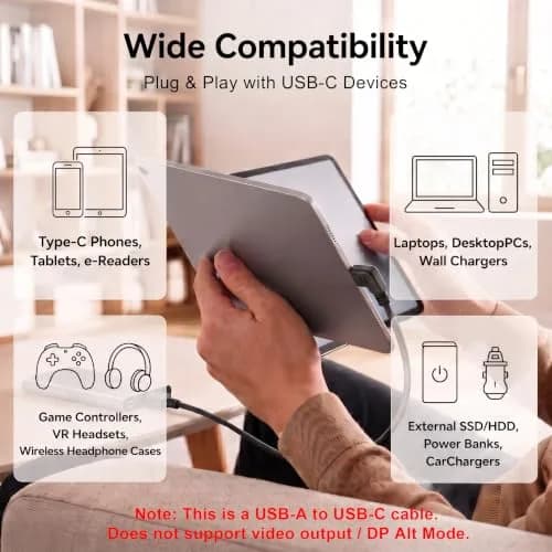 Oxsubor USB C 90 Degree Right Angle Cable 25cm (9.8in) | USB 3.0 Type A Male to Type C Male Extension (2-Pack, Black) thumbnail 6