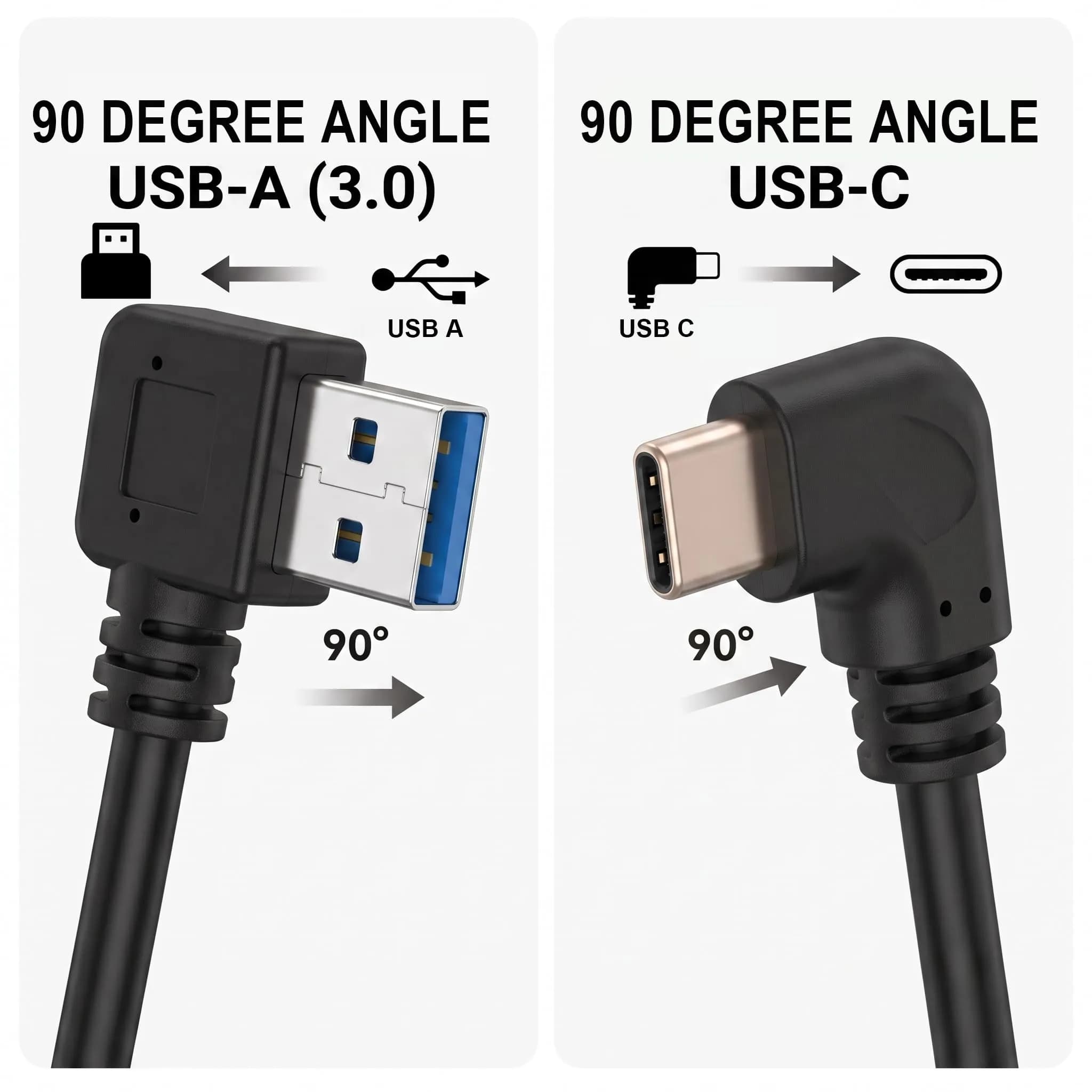 Oxsubor USB C 90 Degree Right Angle Cable 25cm (9.8in) | USB 3.0 Type A Male to Type C Male Extension (2-Pack, Black) - view 3