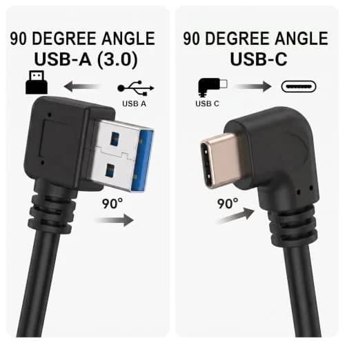 Oxsubor USB C 90 Degree Right Angle Cable 25cm (9.8in) | USB 3.0 Type A Male to Type C Male Extension (2-Pack, Black) thumbnail 3