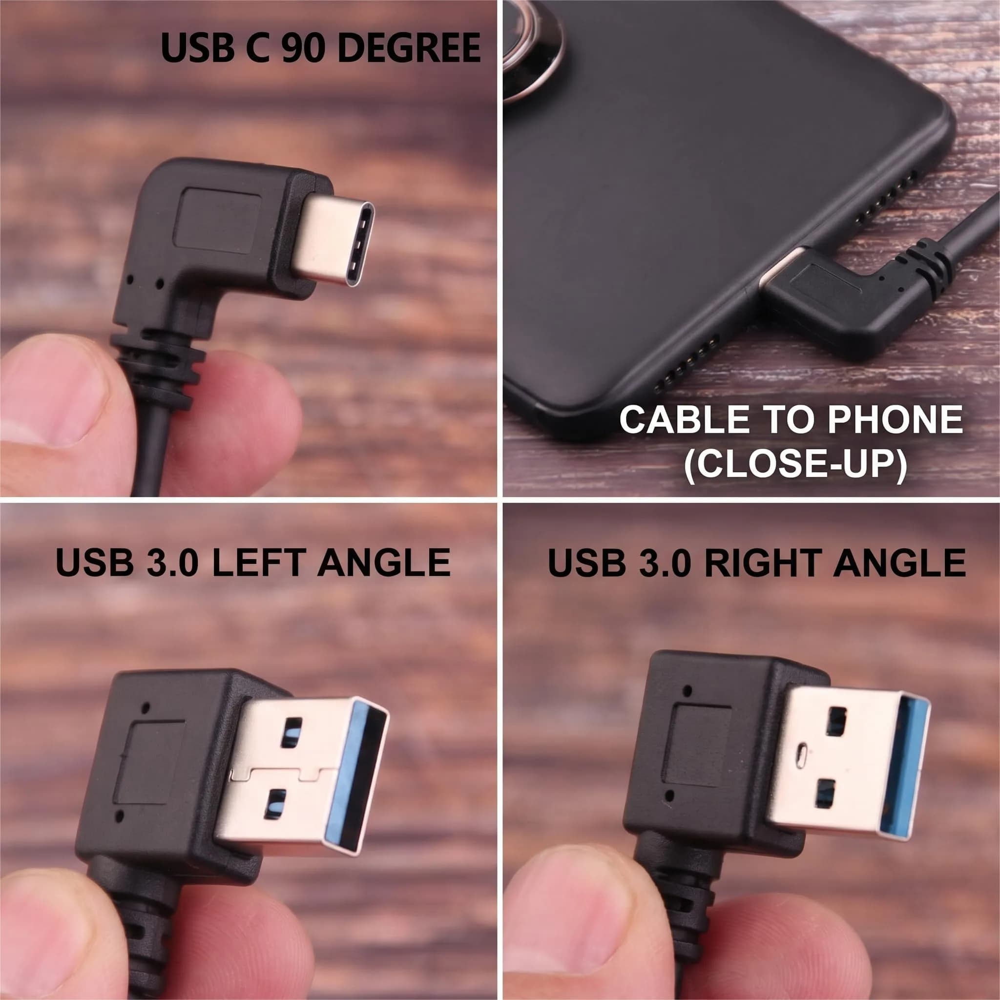 Oxsubor USB C 90 Degree Right Angle Cable 25cm (9.8in) | USB 3.0 Type A Male to Type C Male Extension (2-Pack, Black) - view 4