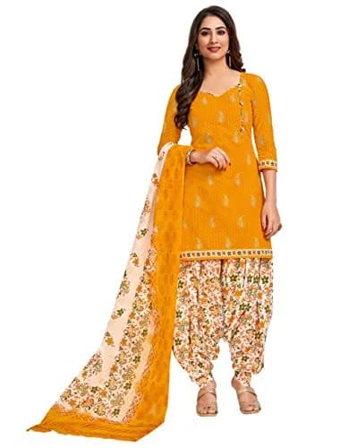 Miraan Women's Cotton Printed Salwar Suit Set - Yellow, Large (36 cm / 14.2 in) thumbnail 1