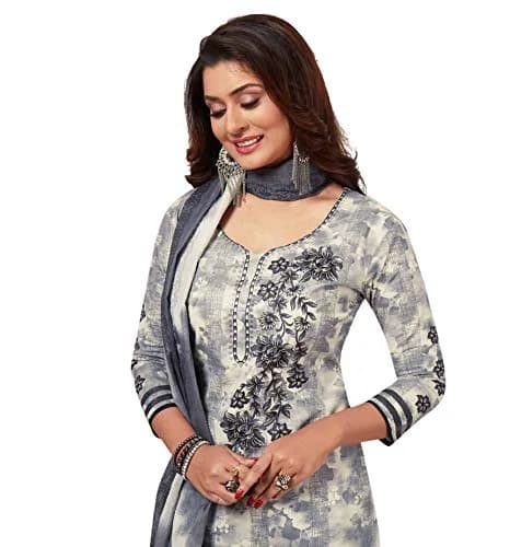 Miraan Women's Cotton Printed Readymade Salwar Suit Set XX-Large Grey | Knee Length 3/4 Sleeve Churidar Set thumbnail 4