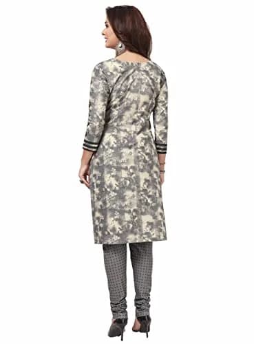 Miraan Women's Cotton Printed Readymade Salwar Suit Set XX-Large Grey | Knee Length 3/4 Sleeve Churidar Set thumbnail 2