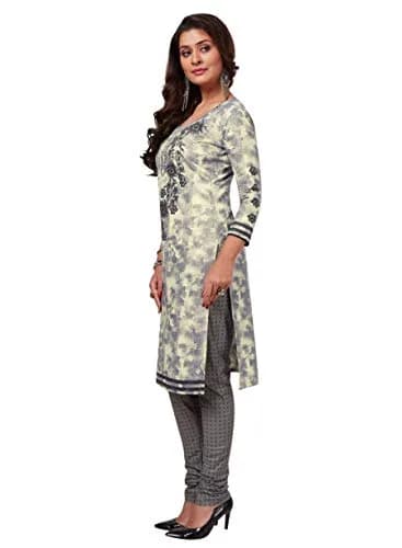 Miraan Women's Cotton Printed Readymade Salwar Suit Set XX-Large Grey | Knee Length 3/4 Sleeve Churidar Set thumbnail 3