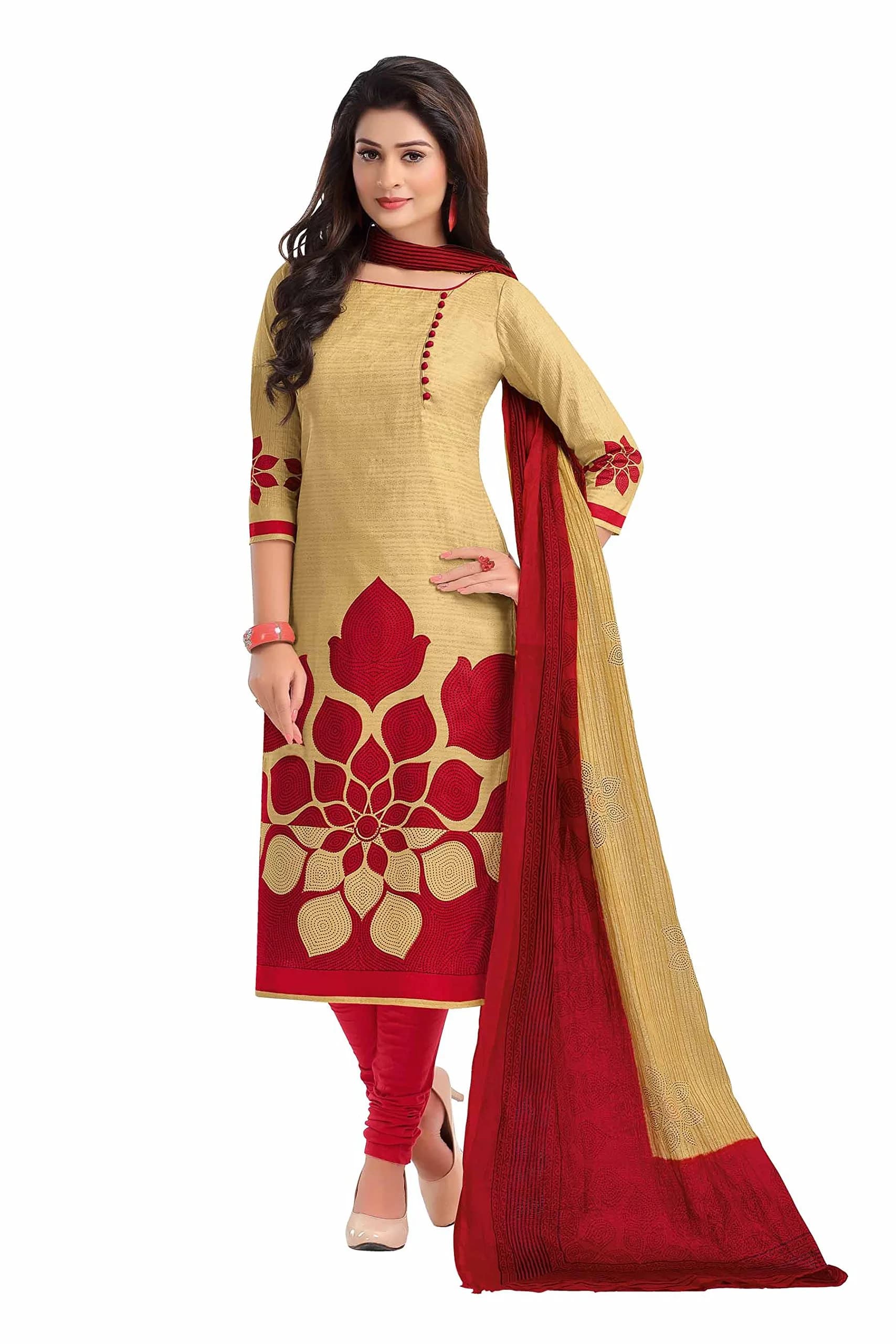 Miraan Women's Cotton Printed Readymade Salwar Suit Medium Red | Stylish & Durable