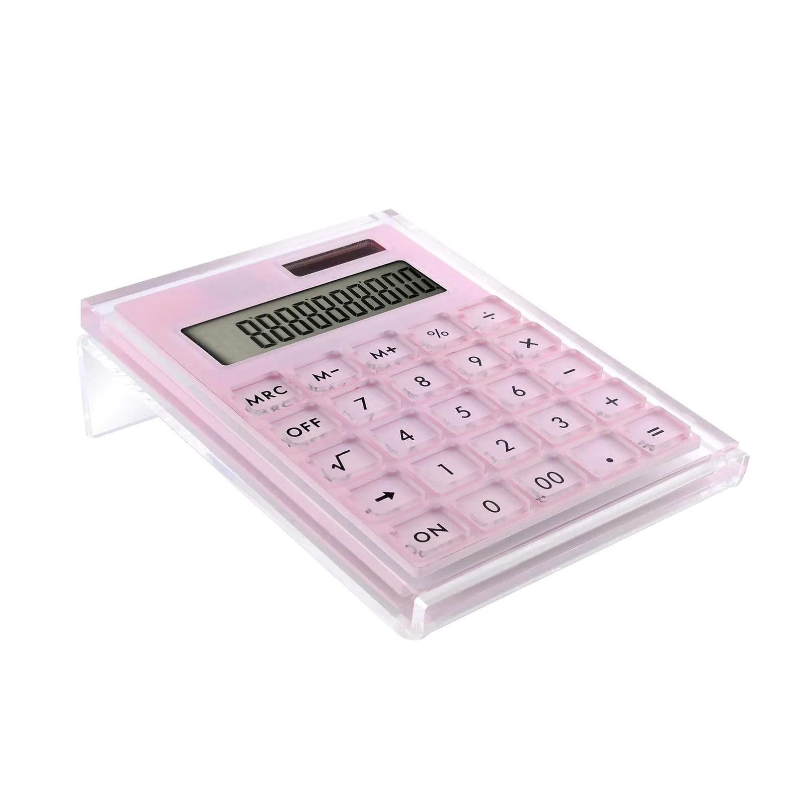 EXPUTRAN Acrylic Calculator with Stand, Pink | 12-Digit LCD Display, Solar & Battery Powered