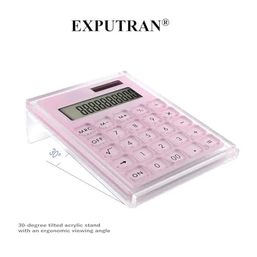 EXPUTRAN Acrylic Calculator with Stand, Pink | 12-Digit LCD Display, Solar & Battery Powered thumbnail 4