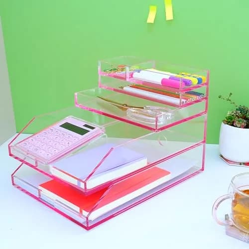 EXPUTRAN Acrylic Calculator with Stand, Pink | 12-Digit LCD Display, Solar & Battery Powered thumbnail 3