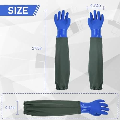 MUMUKE Long Waterproof Gloves 28 inch (71 cm) | Chemical Resistant PVC with Cotton Liner thumbnail 2