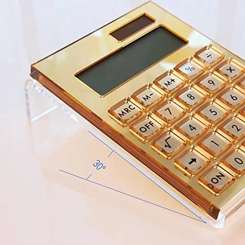 EXPUTRAN Acrylic Calculator with Stand, 12-Digit LCD Display, Solar & Battery Powered | Modern Gold Design thumbnail 4