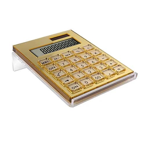 EXPUTRAN Acrylic Calculator with Stand, 12-Digit LCD Display, Solar & Battery Powered | Modern Gold Design thumbnail 1