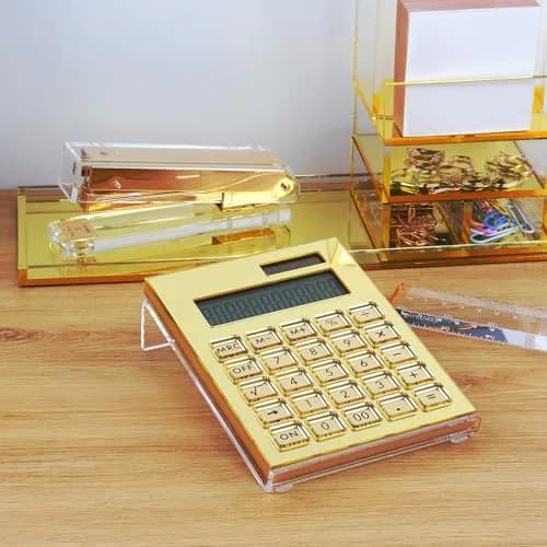 EXPUTRAN Acrylic Calculator with Stand, 12-Digit LCD Display, Solar & Battery Powered | Modern Gold Design thumbnail 2