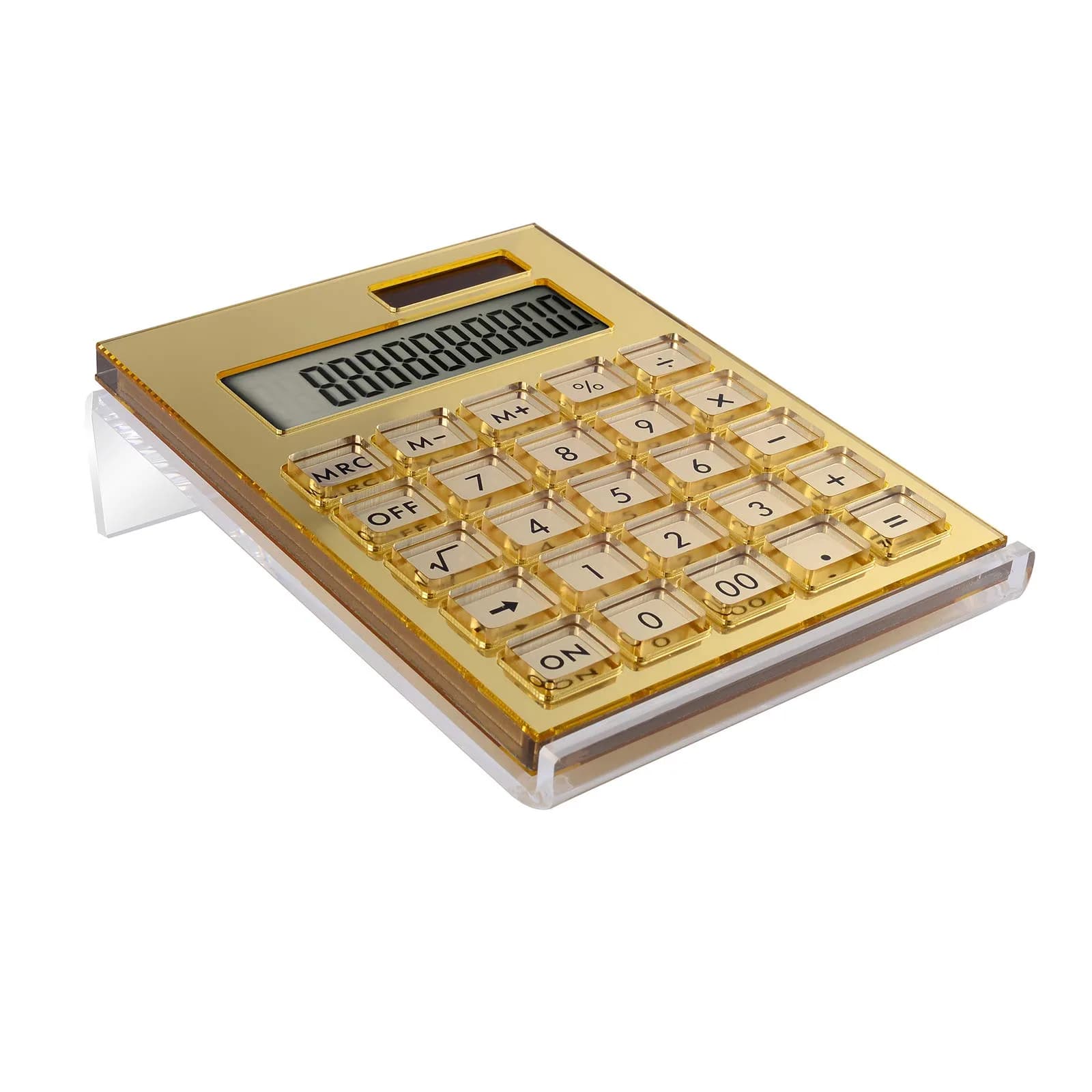 EXPUTRAN Acrylic Calculator with Stand, 12-Digit LCD Display, Solar & Battery Powered | Modern Gold Design - main product image