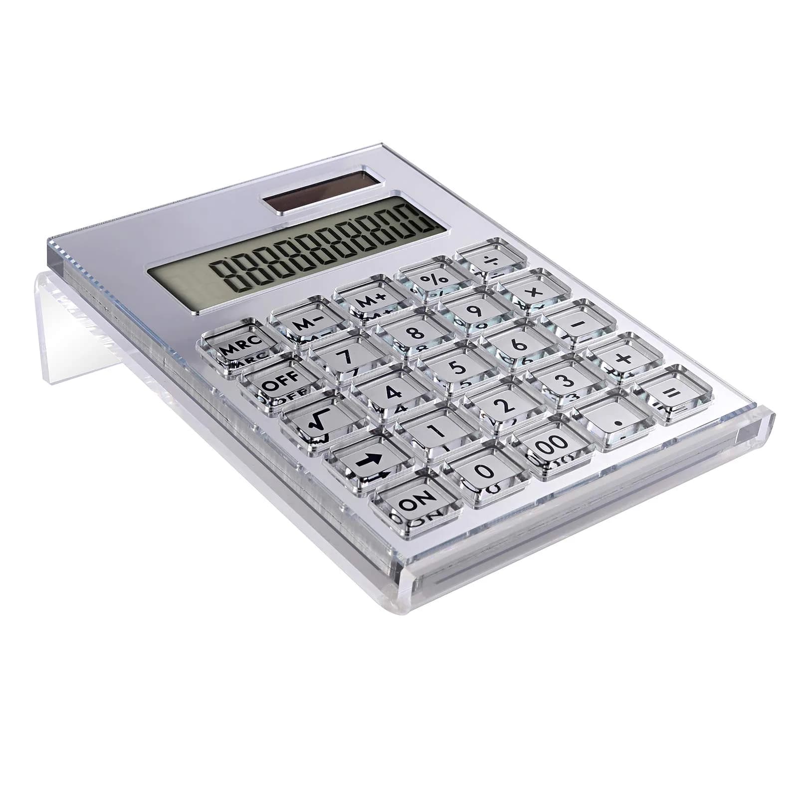 EXPUTRAN Acrylic Calculator with Stand, 12-Digit LCD, Dual Power | Home Office Desktop Accessories (Silver, 15cm x 11cm) — Silver