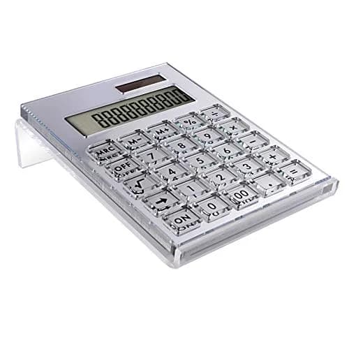 EXPUTRAN Acrylic Calculator with Stand, 12-Digit LCD, Dual Power | Home Office Desktop Accessories (Silver, 15cm x 11cm) thumbnail 1
