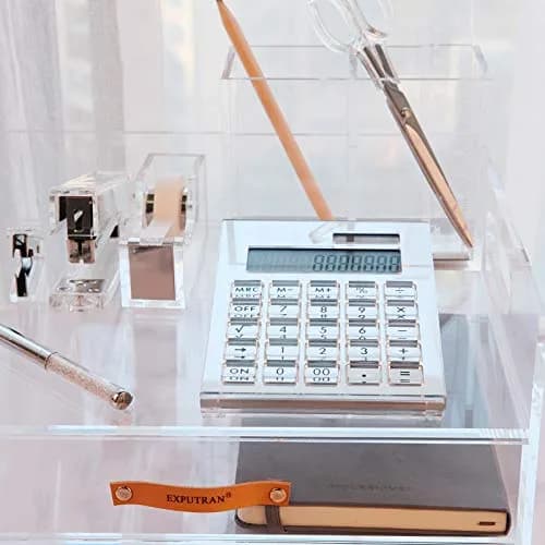 EXPUTRAN Acrylic Calculator with Stand, 12-Digit LCD, Dual Power | Home Office Desktop Accessories (Silver, 15cm x 11cm) thumbnail 2