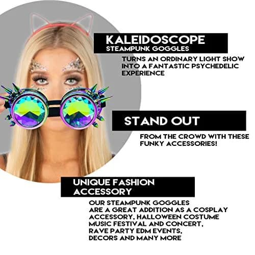 SoJourner Bags Steampunk Goggles - Trippy Rave Glasses for Cosplay & Festival | Rainbow Prism Effect (70-120 chars) thumbnail 4
