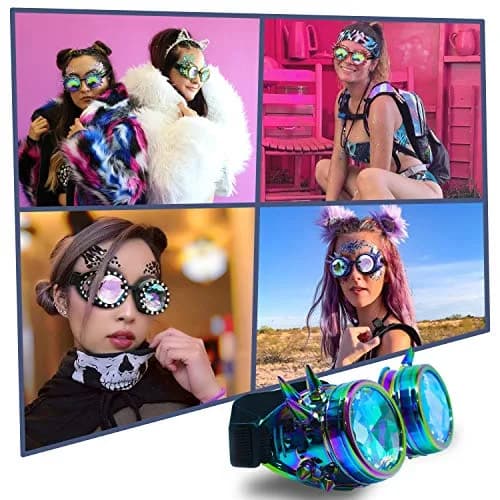 SoJourner Bags Steampunk Goggles - Trippy Rave Glasses for Cosplay & Festival | Rainbow Prism Effect (70-120 chars) thumbnail 5