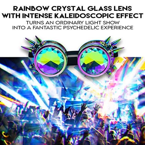 SoJourner Bags Steampunk Goggles - Trippy Rave Glasses for Cosplay & Festival | Rainbow Prism Effect (70-120 chars) thumbnail 6