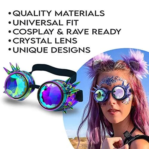 SoJourner Bags Steampunk Goggles - Trippy Rave Glasses for Cosplay & Festival | Rainbow Prism Effect (70-120 chars) thumbnail 2
