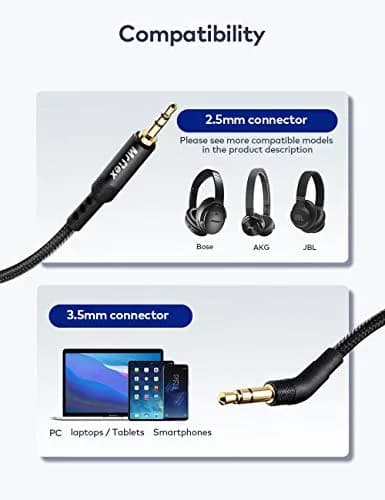 Mr Rex Nylon Braided 2.5mm to 3.5mm Audio Aux Cable 1.5m (5ft) | Superior Sound Quality for Bose, JBL, AKG Headphones thumbnail 2