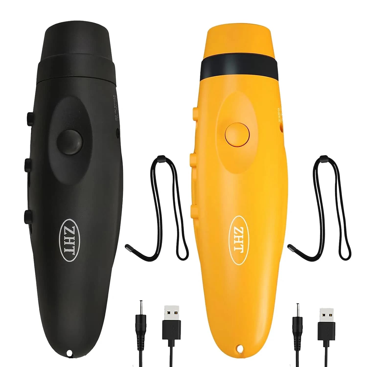 ZHT Electronic Whistle 2-Pack (Black & Yellow) | USB Rechargeable 120dB 3-Tone with Lanyard - main product image