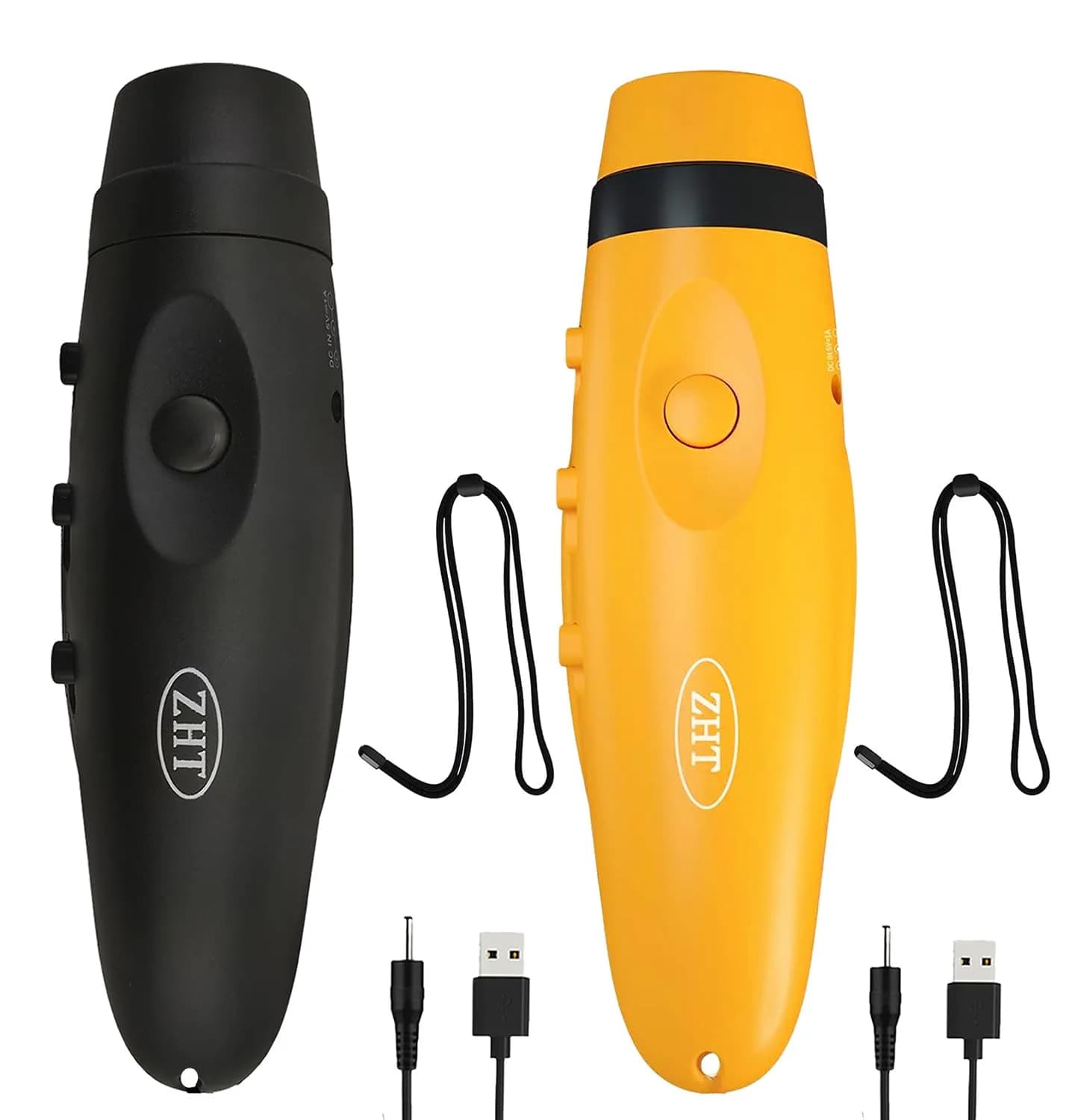ZHT Electronic Whistle 2-Pack (Black & Yellow) | USB Rechargeable 120dB 3-Tone with Lanyard
