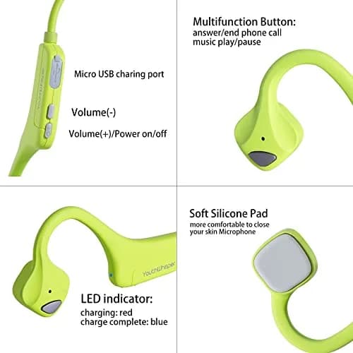 YouthWhisper Bone Conduction Headphones Bluetooth, Open-Ear Wireless Headset with Mic, Sweat-Resistant Earbuds for Running (Green) thumbnail 8