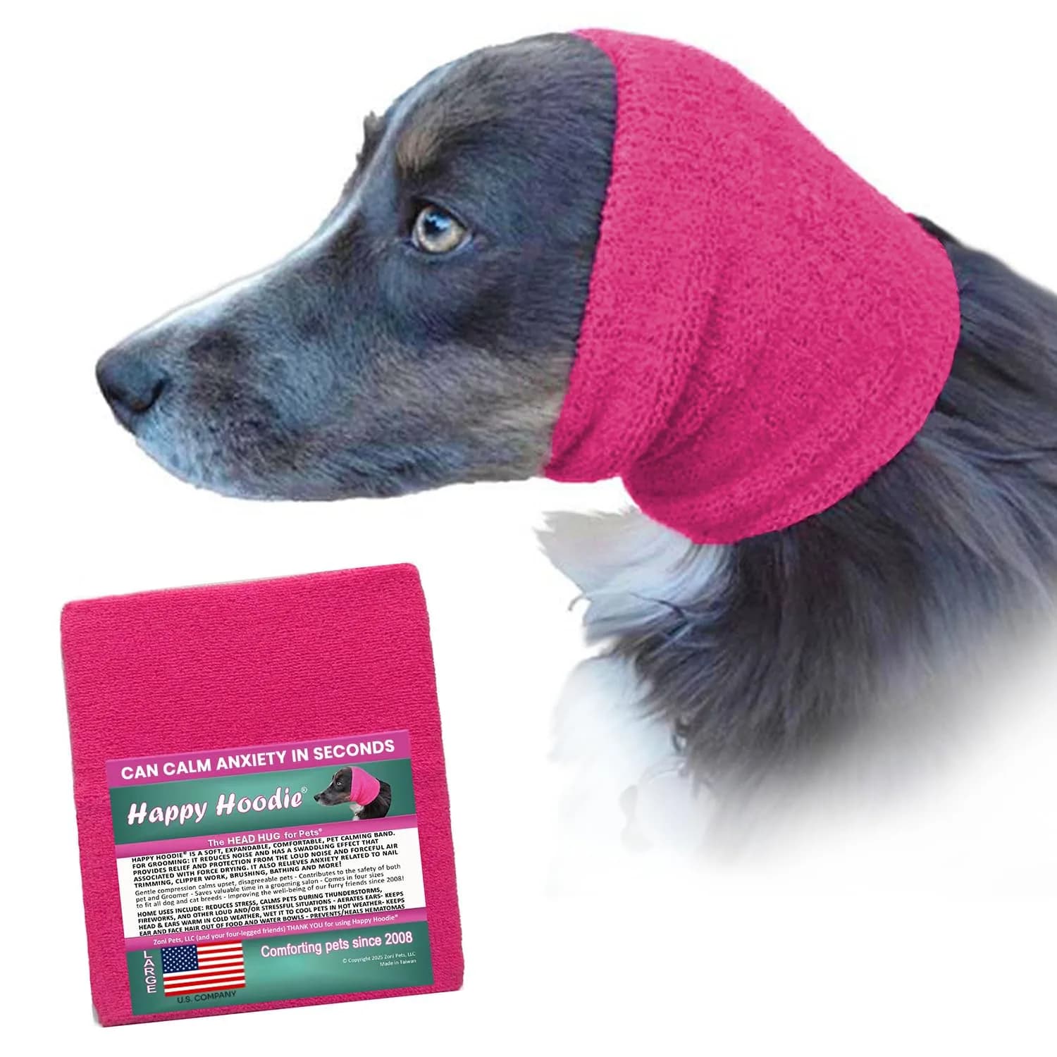 ZONI PETS Happy Hoodie The Original Dog & Cat Calming Band for Noise & Anxiety Relief | Stress-Relief for Pets — Pink