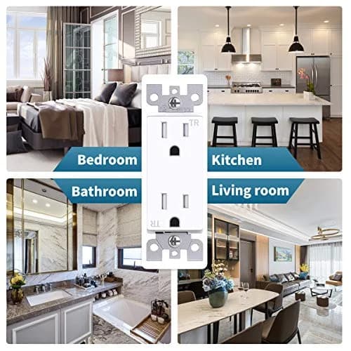 micmi 15A Decorator Receptacle Outlet | Tamper Resistant, Grounding, UL Listed, White thumbnail 6