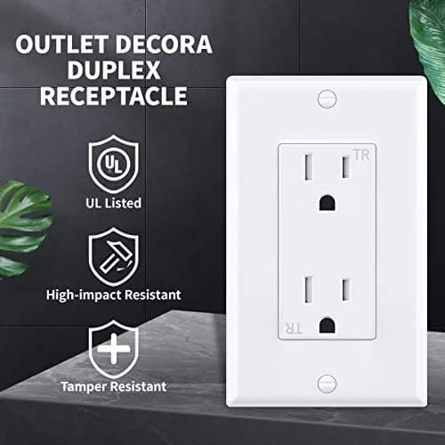 micmi 15A Decorator Receptacle Outlet | Tamper Resistant, Grounding, UL Listed, White thumbnail 2
