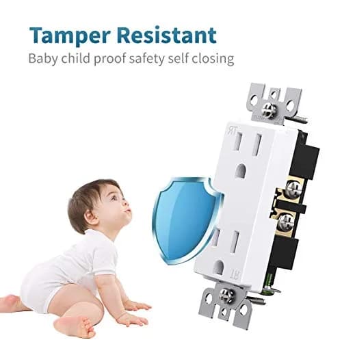 micmi 15A Decorator Receptacle Outlet | Tamper Resistant, Grounding, UL Listed, White thumbnail 3