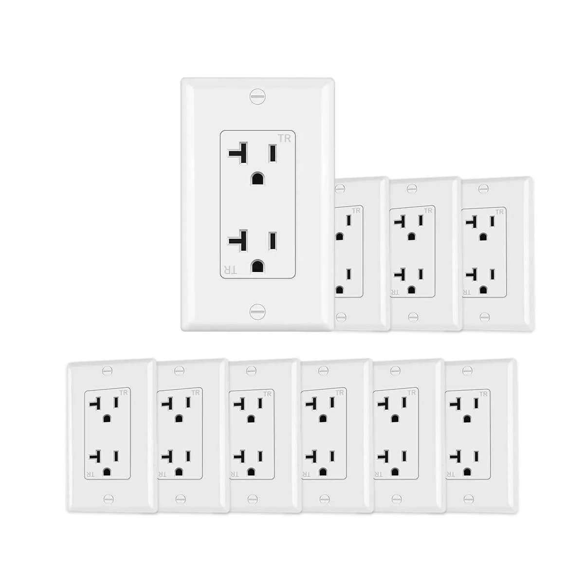 micmi 20A Decorator Receptacle Outlet | Tamper Resistant Grounding UL Listed White 10pack - main product image