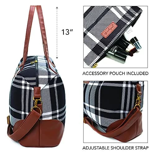 Jadyn Luna Women's Weekender Bag and Travel Duffel, Large 37 Liter Capacity (Plaid) | Durable Polyester & Vegan Leather thumbnail 4
